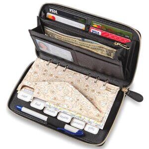 Cash Envelope Wallet All in One Budget System with 12x Tabbed 5x9 inch, Black